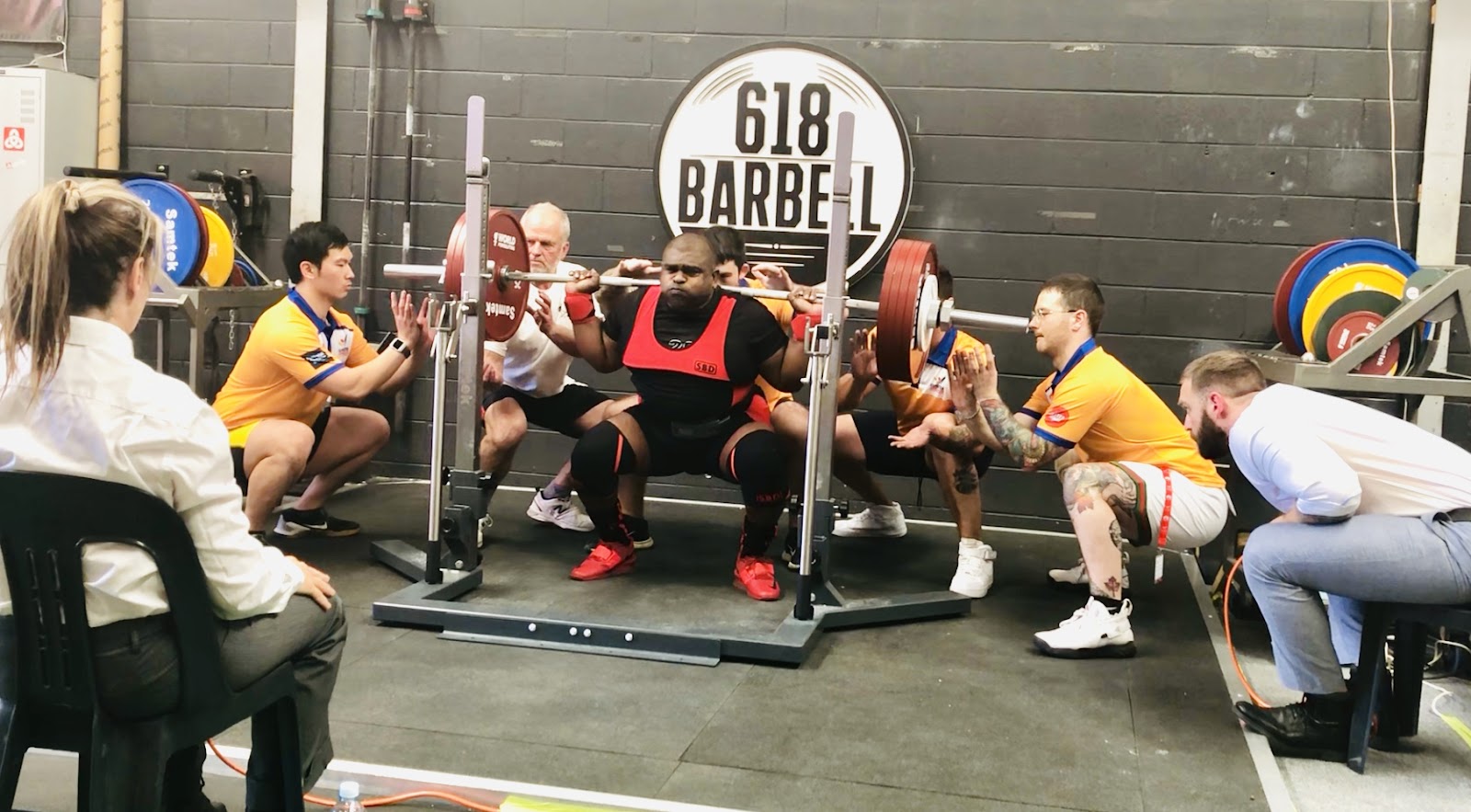 618 Barbell Competition Squat with Full Spotting Crew