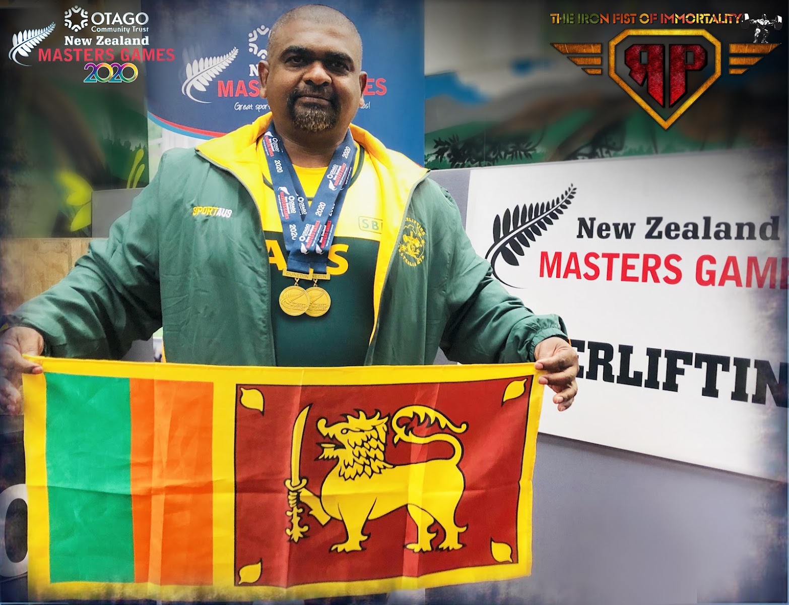Dr. Ruwan Paul Holding Sri Lanka Flag with Otago Medals